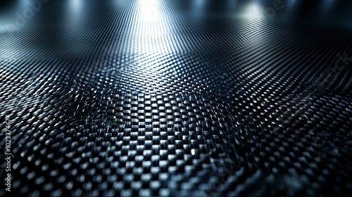 Close-up of a Black Carbon Fiber Weave with Light Reflecting Off the Surface