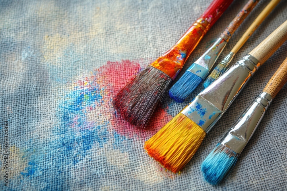 Fototapeta premium vibrant paintbrushes on canvas, a banner idea for showcasing art and creativity with room for text