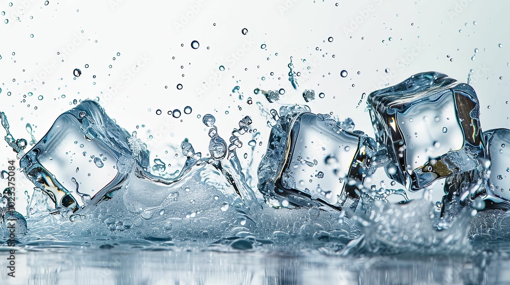 Ice Cubes Splashing in Water with Droplets Ice Cubes Splashing in Water with Droplets