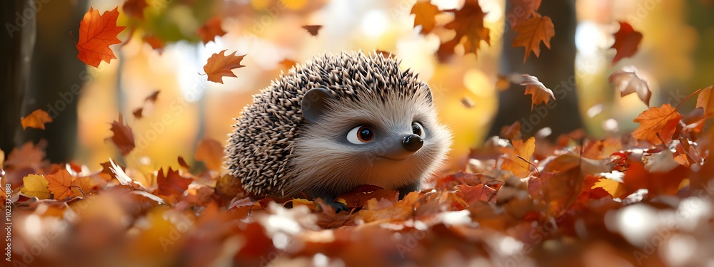 Cute hedgehog in the forest, autumn leaves Cute hedgehog in the forest, autumn leaves