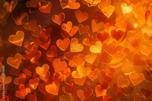 Valentine's Day concept. Hearts are creating lovely atmosphere. Wallpaper for joy and celebration. Cute romantic print on background of purple and orange hearts. festive backdrop for wedding design.