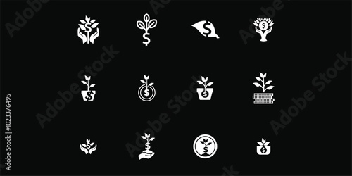 Set of Dollar sprout, Funding logo, Growing money symbol vector illustration