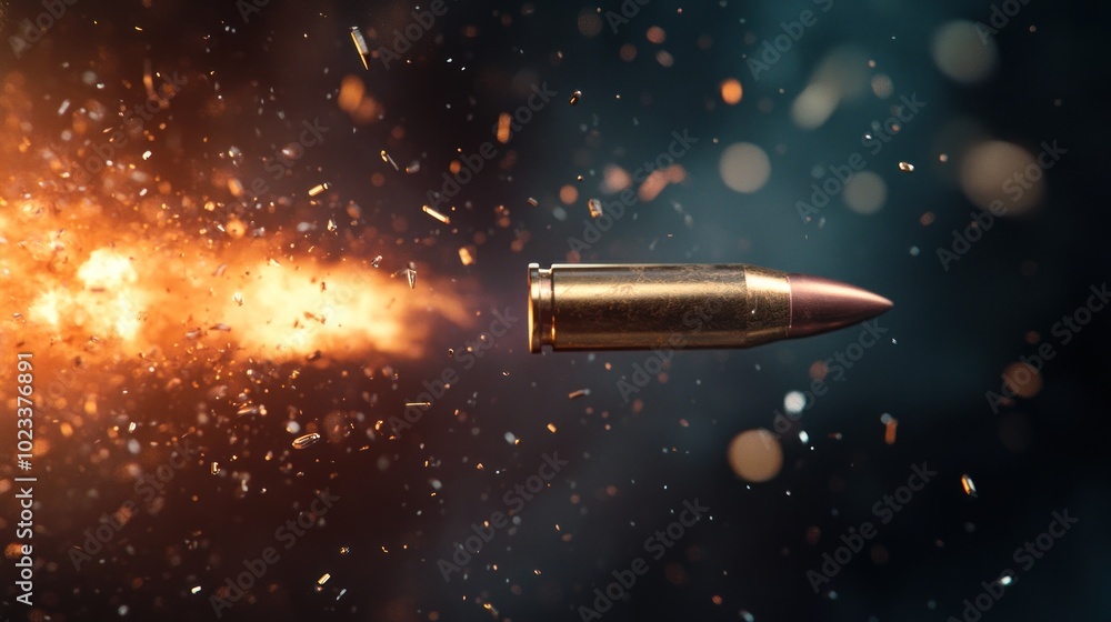 A bullet in motion, surrounded by sparks and flames, illustrating speed and impact. A bullet in motion, surrounded by sparks and flames, illustrating speed and impact.