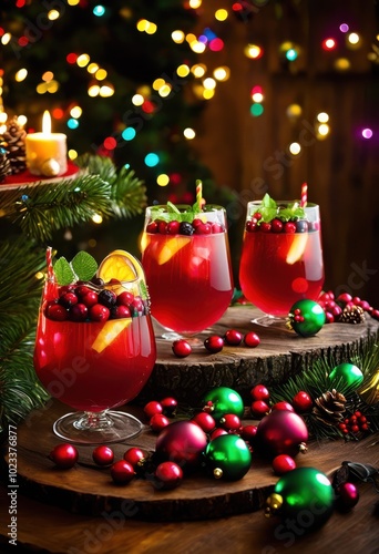 vibrant festive holiday beverage display cozy table filled cheerful decorative elements colorful drinks, cocktail, glass, mug, ice, decoration, celebration