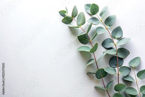 Green leaves of Eucalyptus polyanthemos on a white background natural leaf Long Shot photo