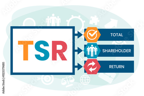 TSR - Total Shareholder Return. business concept background. vector illustration concept with keywords and icons. lettering illustration with icons for web banner, flyer, landing page, presentation