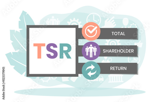 TSR - Total Shareholder Return. business concept background. vector illustration concept with keywords and icons. lettering illustration with icons for web banner, flyer, landing page, presentation