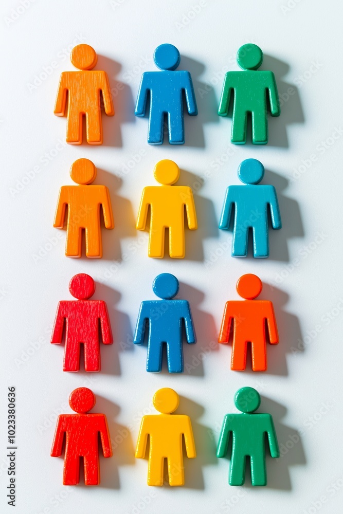 An array of colorful wooden figures laid out systematically, emphasizing organization, order, and visual appeal in modern decor. An array of colorful wooden figures laid out systematically, emphasizing organization, order, and visual appeal in modern decor.