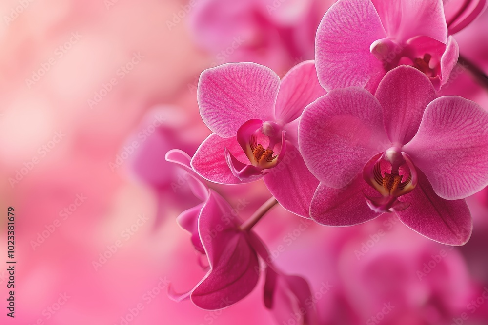 A cluster of vivid pink orchids stands out against a background of soft hues, epitomizing natural elegance and grace. A cluster of vivid pink orchids stands out against a background of soft hues, epitomizing natural elegance and grace.