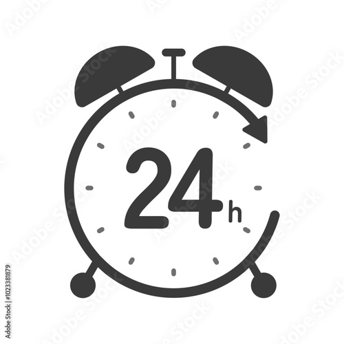 24hの文字とベルが付いたシンプルな置き時計のアイコン - 24時間･一日のイメージ素材