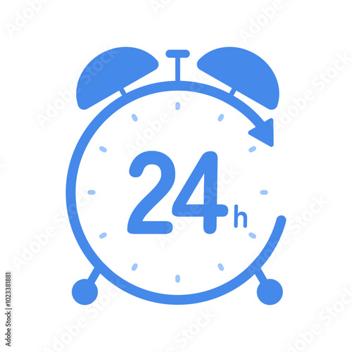 24hの文字とベルが付いたシンプルな置き時計のアイコン - 24時間･一日のイメージ素材