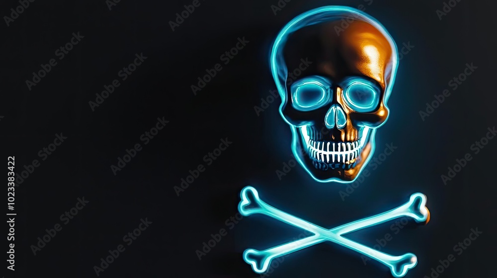A striking neon skull and crossbones art piece on a dark background, symbolizing danger and intrigue in a modern style. A striking neon skull and crossbones art piece on a dark background, symbolizing danger and intrigue in a modern style.