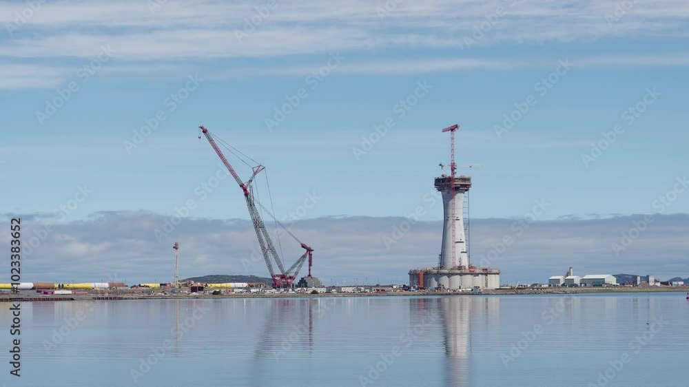 A modern gravity-based oil and gas platform under construction, Newfoundland and Labrador, Canada. A modern gravity-based oil and gas platform under construction, Newfoundland and Labrador, Canada.