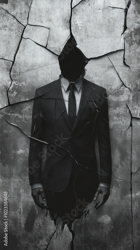 Cracked Mirror Reflection of a Politician in a Suit