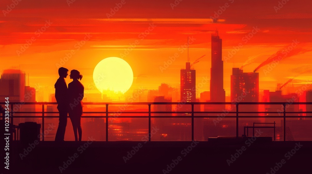 Romantic Sunset Conversation on a Rooftop Romantic Sunset Conversation on a Rooftop