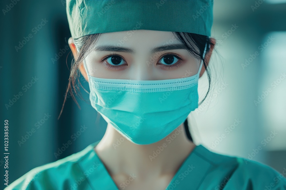 Medical Hat. Young Asian Korean Doctor in Hospital Surgeon Outfit Fighting Virus Outbreak Medical Hat. Young Asian Korean Doctor in Hospital Surgeon Outfit Fighting Virus Outbreak