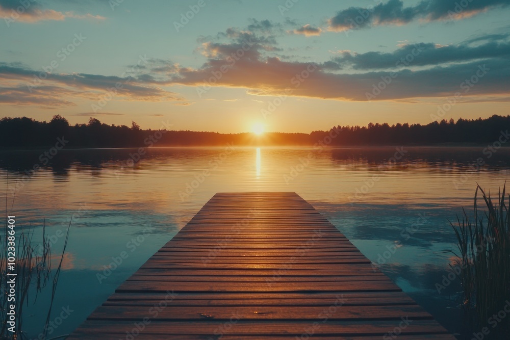 Fototapeta premium Serene Sunset Over Calm Waters at Dusk