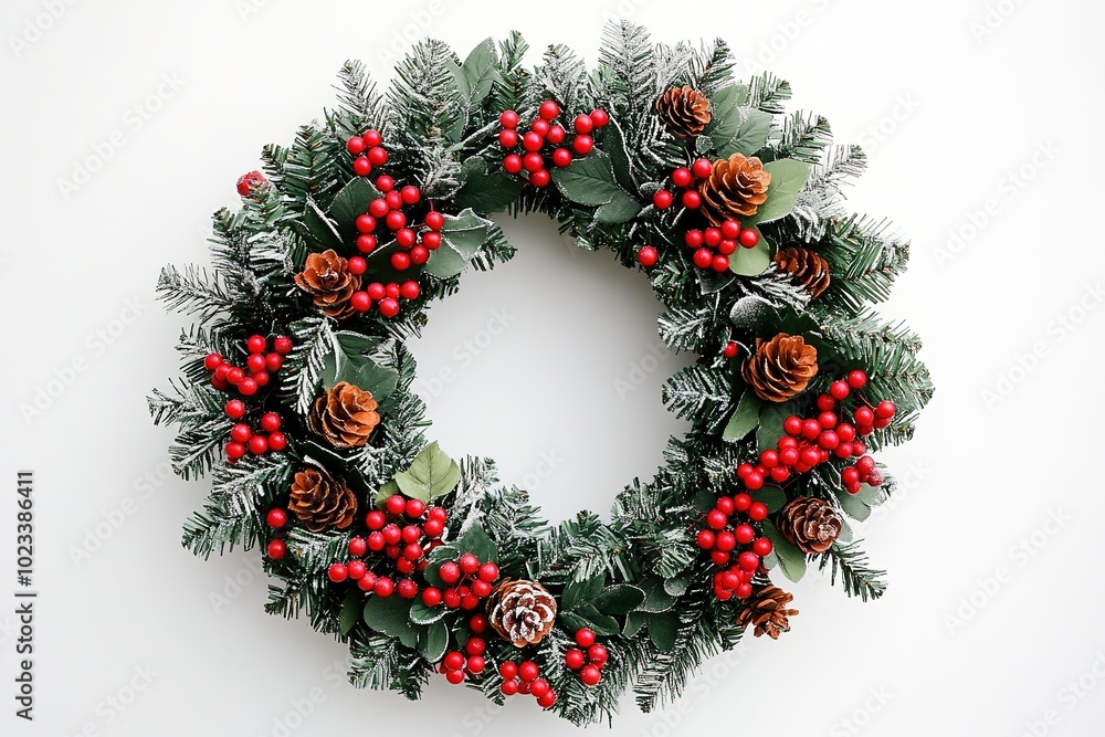Holiday wreath with red berries and pine cones Holiday wreath with red berries and pine cones