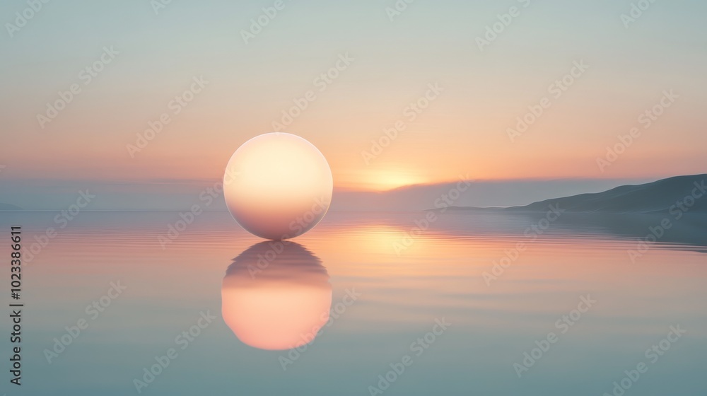 A large white ball is floating on the surface of a calm body of water A large white ball is floating on the surface of a calm body of water