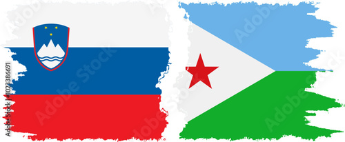 Djibouti and Slovenia grunge flags connection, vector photo