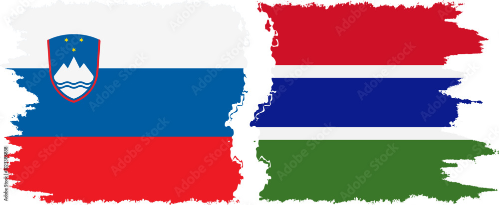 Gambia and Slovenia grunge flags connection, vector Gambia and Slovenia grunge flags connection, vector
