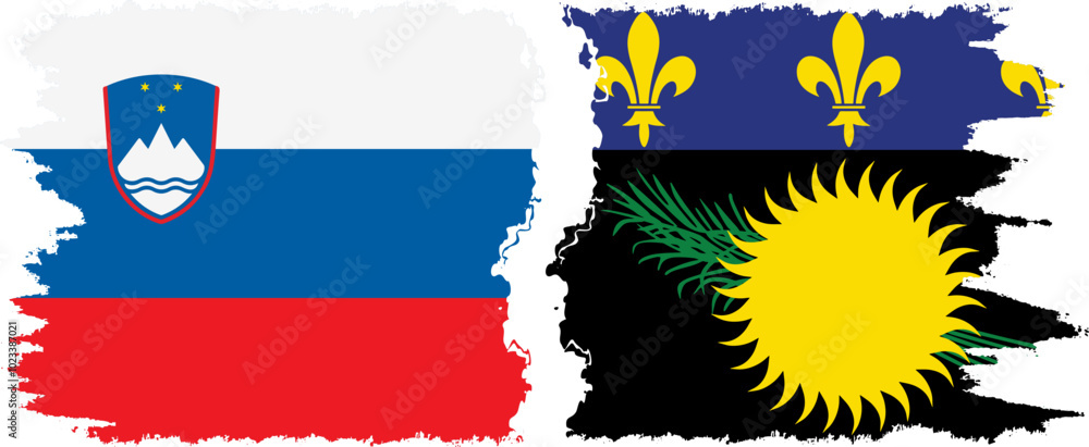 Fototapeta premium Guadeloupe and Slovenia grunge flags connection, vector