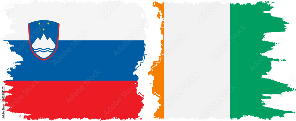 Ivory Coast and Slovenia grunge flags connection, vector Ivory Coast and Slovenia grunge flags connection, vector
