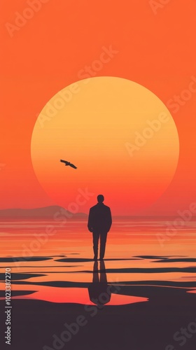 Silhouette at Sunset on a Peaceful Beach