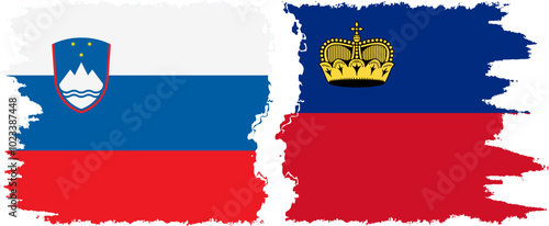 Liechtenstein and Slovenia grunge flags connection, vector
