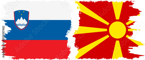 Northern Macedonia and Slovenia grunge flags connection, vector