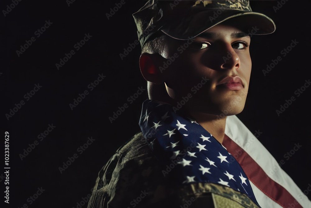 Confident Soldier with American Flag Confident Soldier with American Flag