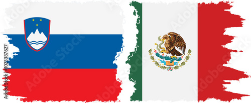 Mexico and Slovenia grunge flags connection, vector