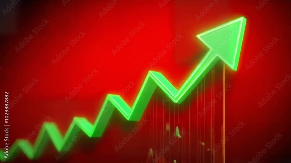 A bright green arrow pointing upwards on a red background, symbolizing growth, progress, and success. A bright green arrow pointing upwards on a red background, symbolizing growth, progress, and success.