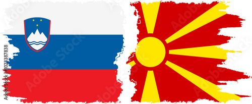 Northern Macedonia and Slovenia grunge flags connection, vector