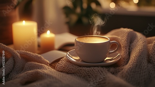 Wallpaper Mural A calming coffee background for mindfulness and relaxation campaigns, featuring a serene coffee scene with a steaming cup of coffee,  Torontodigital.ca