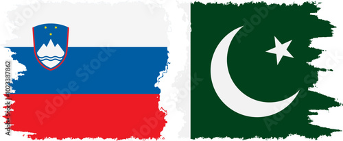 Pakistan and Slovenia grunge flags connection, vector