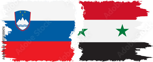 Syria and Slovenia grunge flags connection, vector