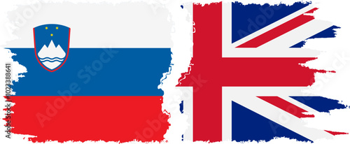 UK and Slovenia grunge flags connection, vector