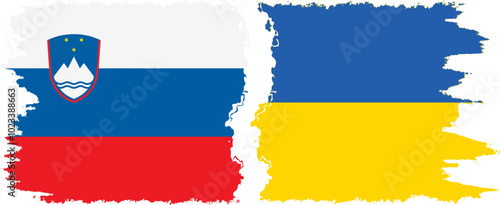 Ukraine and Slovenia grunge flags connection, vector