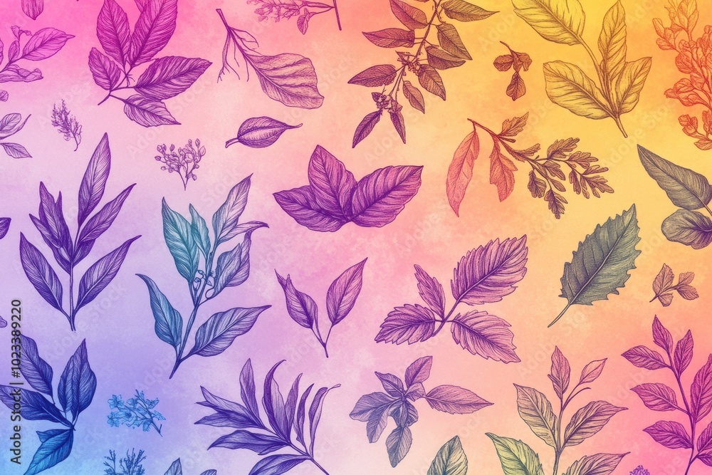 Fototapeta premium ayurvedic botanical illustration, hand-drawn vibrant ayurvedic herbal design for a calming effect, set on a subtle gradient backdrop