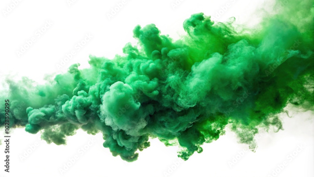Green smoke explosion isolated on white background at a tilted angle Green smoke explosion isolated on white background at a tilted angle