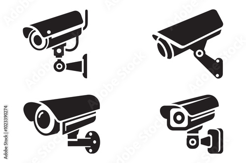 Silhouette CCTV Surveillance Camera Icon Set in Vector Format