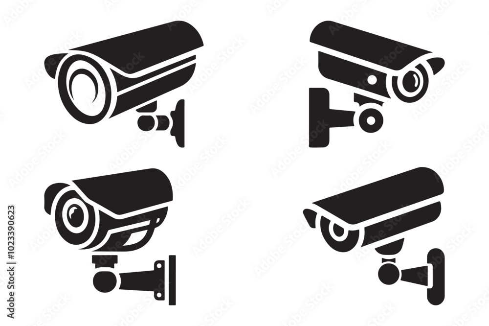 CCTV Camera Symbol Collection Black Silhouette Vector CCTV Camera Symbol Collection Black Silhouette Vector