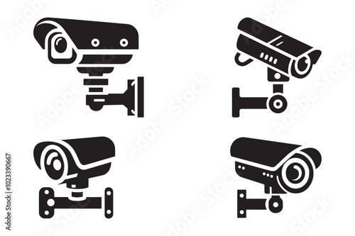 Surveillance Camera Icons and Symbols in Silhouette Design