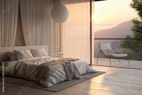 Sunrise bedroom architecture furniture. photo