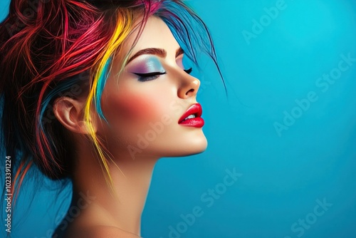 Vibrant Fashion Model Portrait with Colorful Hair