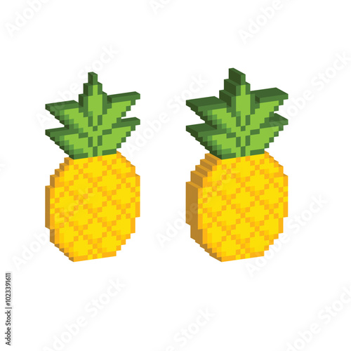 Isometric 3d pixel pineapple icon vector 8 bit