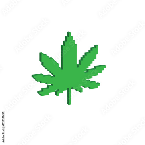 Isometric 3d pixel marijuana or cannabis leaf icon vector