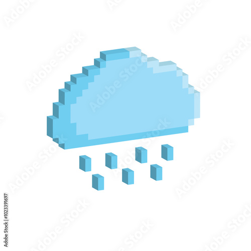 Isometric 3d pixel cloud rain icon weather pixel art icon vector element for 8 bit game