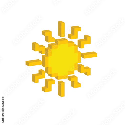 Isometric 3d pixel sun icon weather pixel art icon vector element for 8 bit game